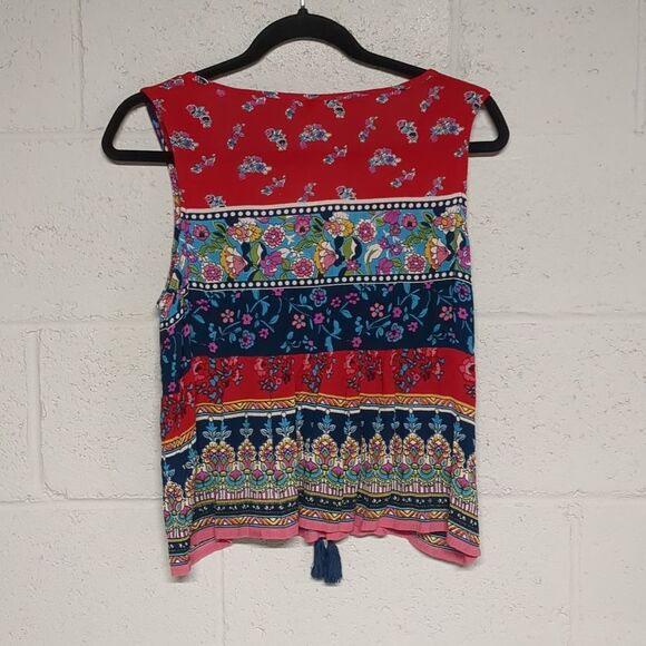 Patrons of Peace Tie Front Floral Flowy Boho Tank Top Size M - Picture 5 of 5